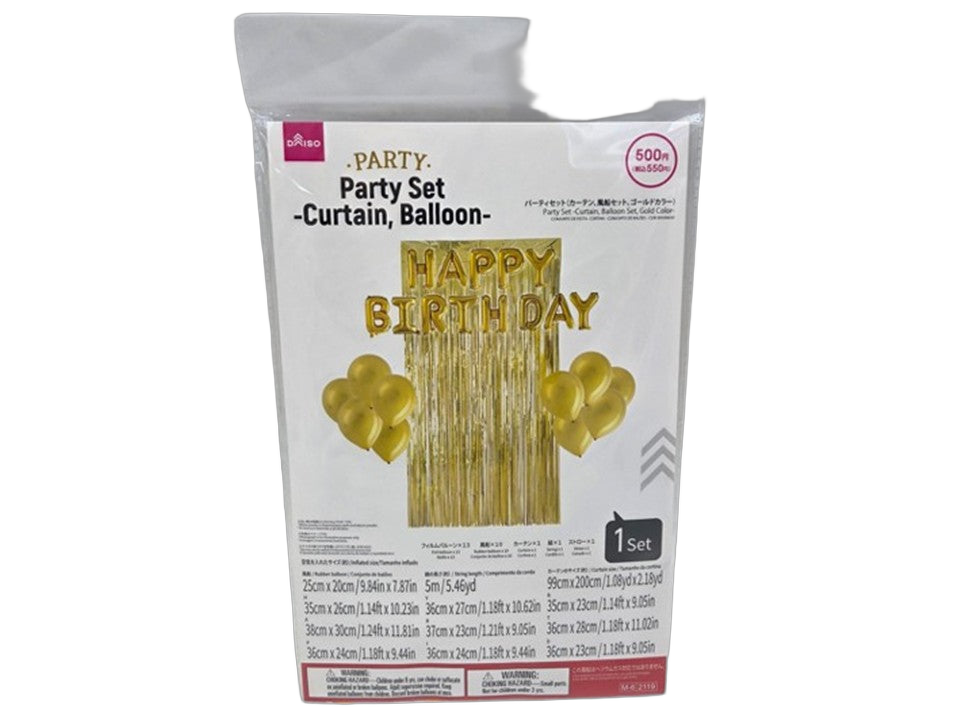 Party Set (Curtains, Balloon Set, Gold Color)