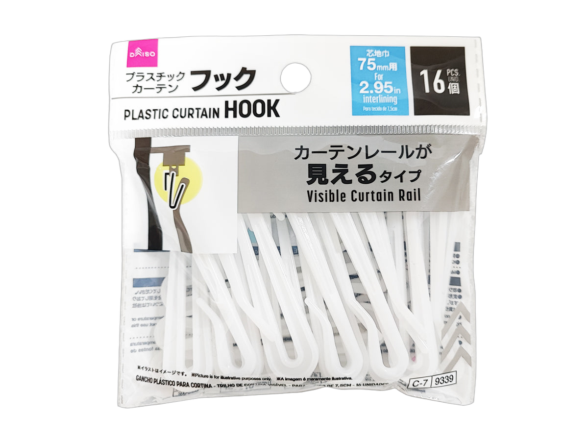 Plastic Curtain Hooks (Visible Curtain Rail Type, 16 Pieces)